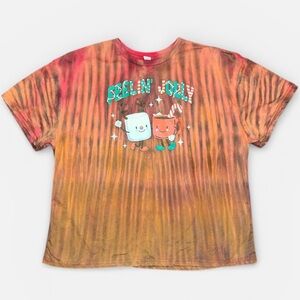 Feelin Jolly Red Striped Tie-Dye Festive Holiday Graphic T-Shirt Size XL